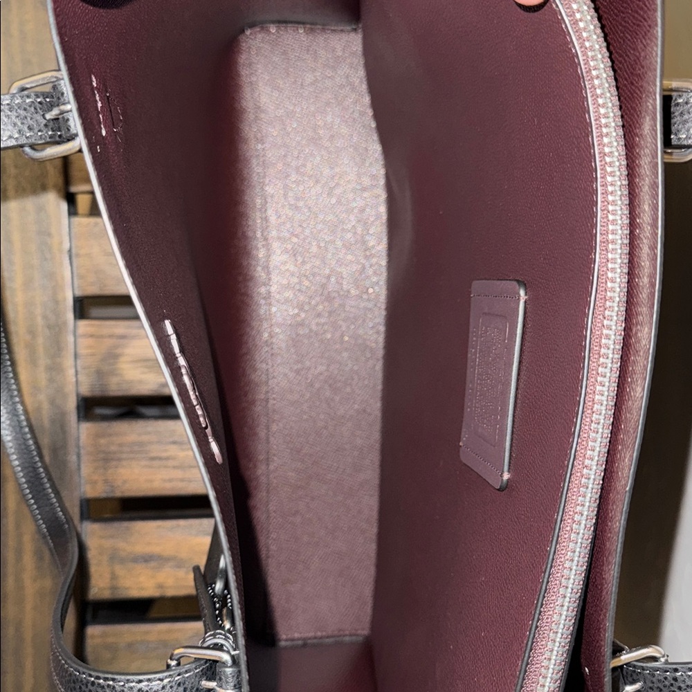 Coach Black Leather Tote with Burgundy Interior - Picture 3 of 8